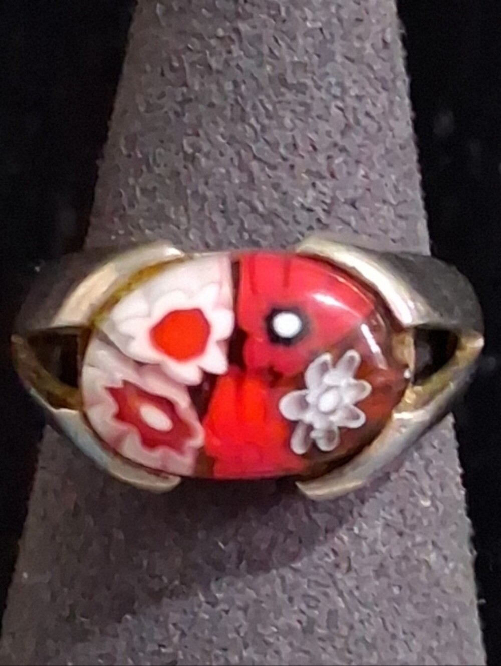 Vintage Alan K Millefiori Murano Glass Sterling Silver Ring Millefiori Sz 8.75